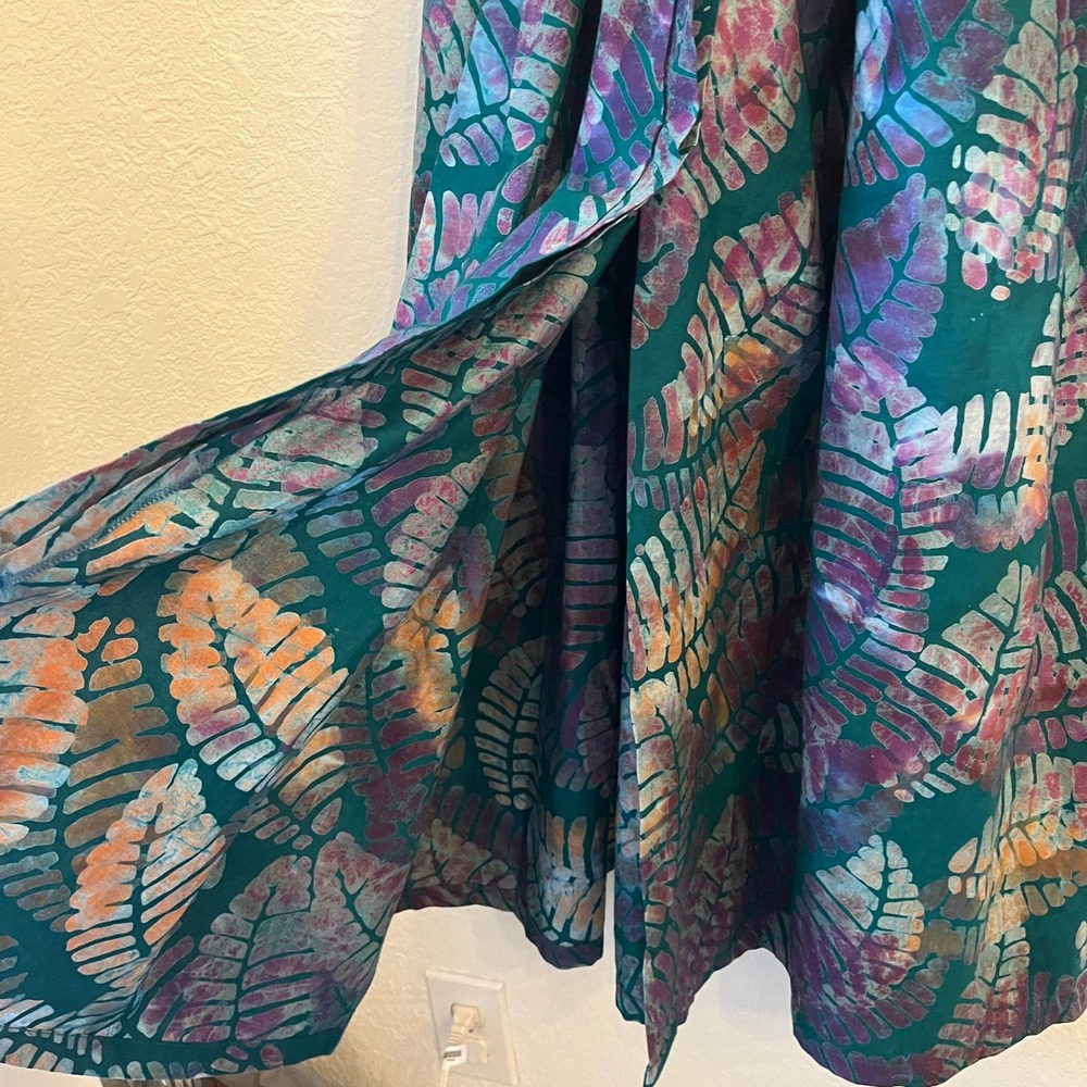 Sika Traci Smocked Maxi Dress 6 Leaf Print Tropical Resort Vacation Cotton Teal - Picture 11 of 16
